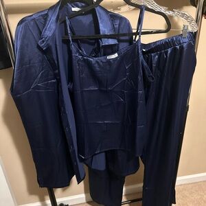 Satin Navy Blue Pajama Set